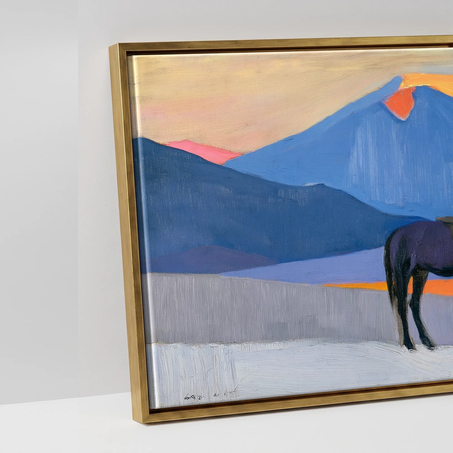 Vibrant Mountain Sentinel - artwork detail in an antique gold float frame