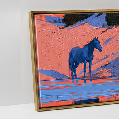 Indigo and Coral Herd - artwork detail in an antique gold float frame
