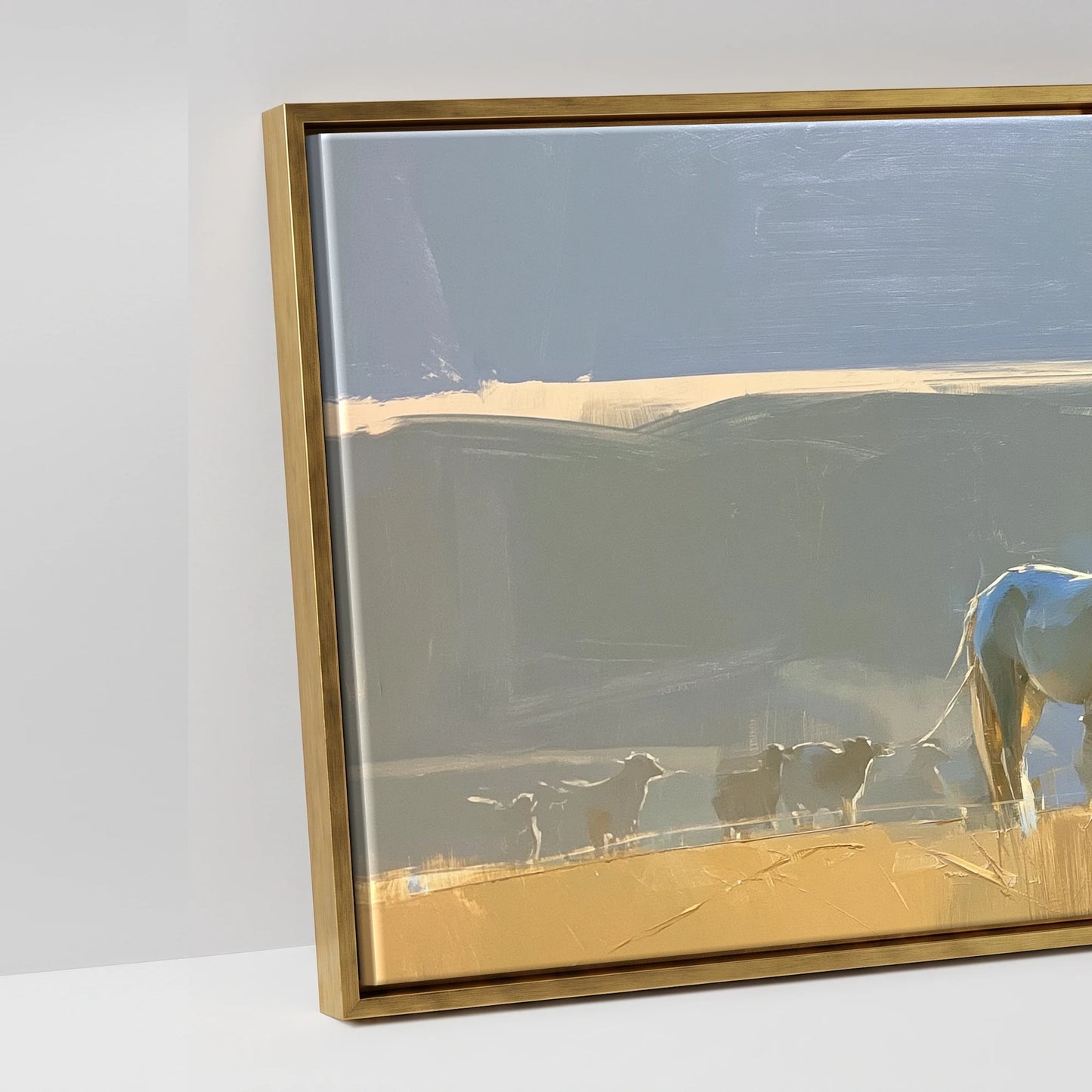 Sunlit Pasture Gathering - artwork detail in an antique gold float frame