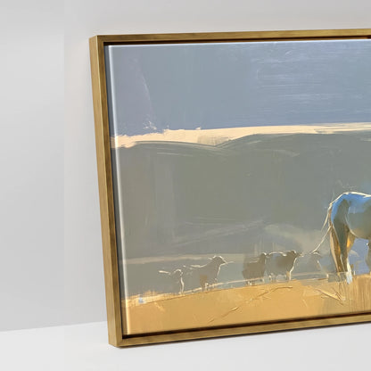 Sunlit Pasture Gathering - artwork detail in an antique gold float frame