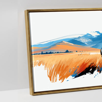 Painted Plains - artwork detail in an antique gold float frame