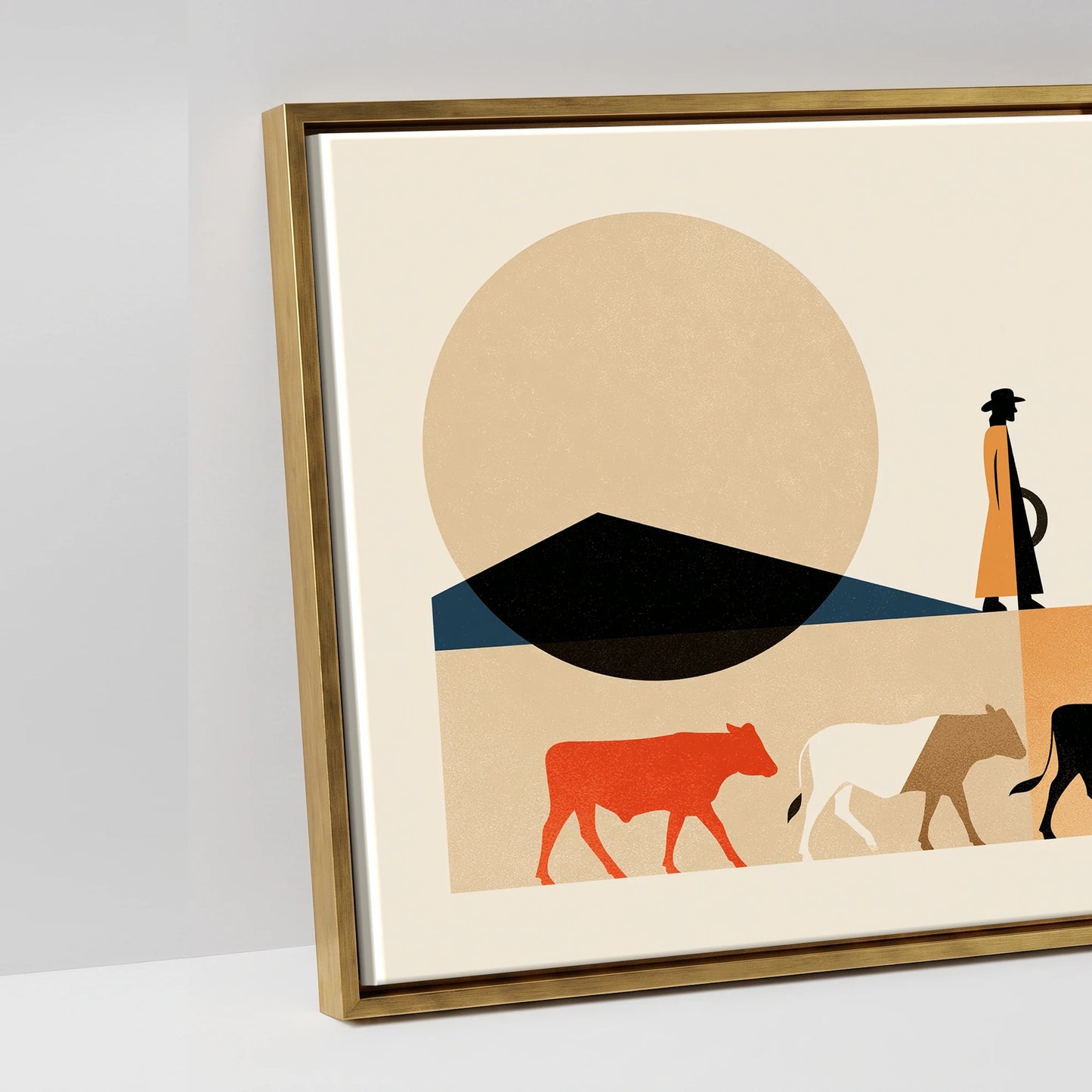 The Drover's Line - artwork detail in an antique gold float frame