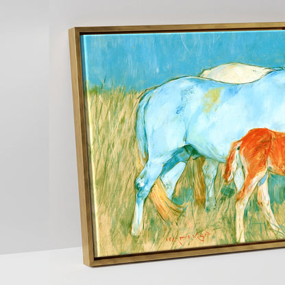 Vibrant Pasture Herd - artwork detail in an antique gold float frame