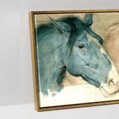 Stable Companions - artwork detail in an antique gold float frame