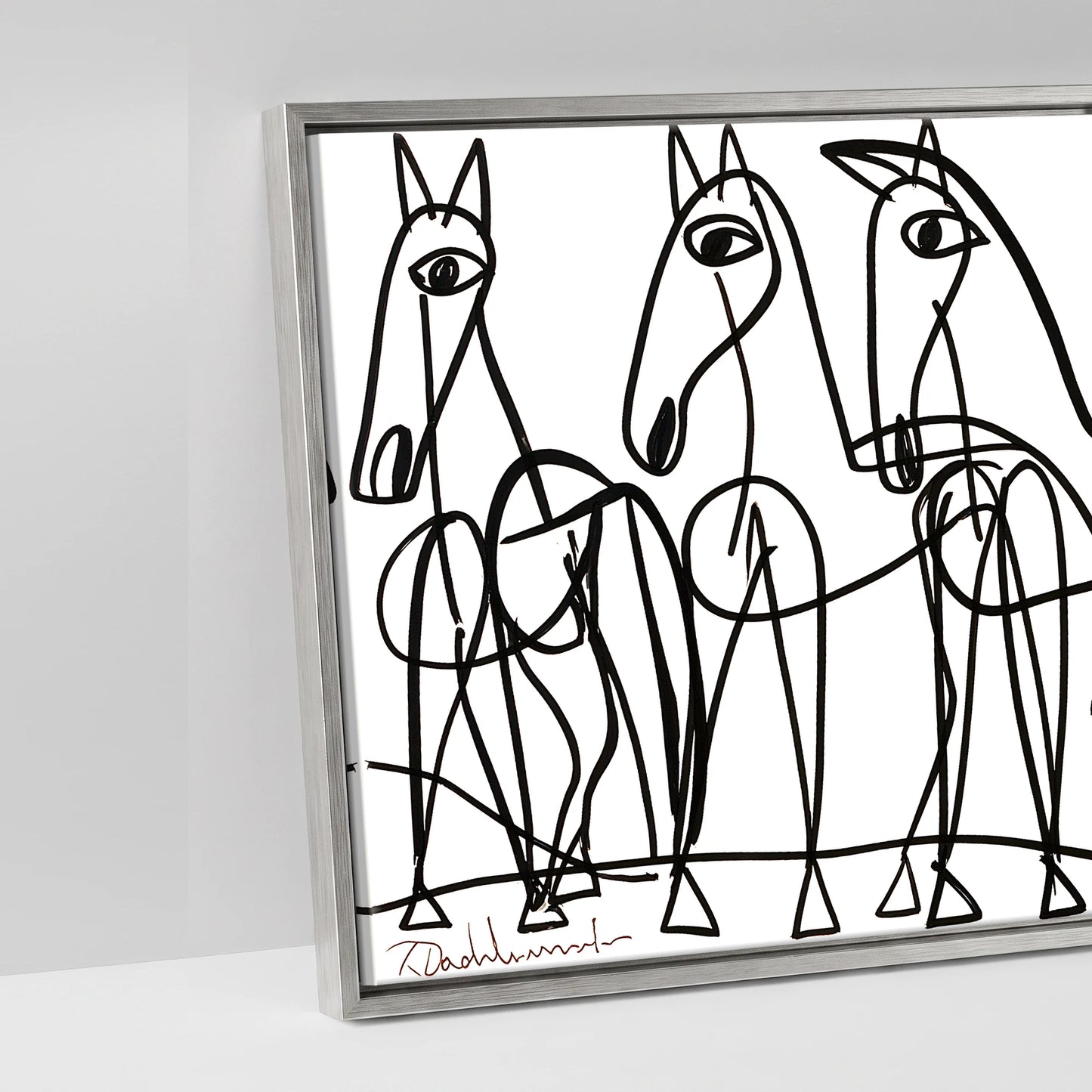 The Line Drawn Herd - artwork detail in an antique silver float frame