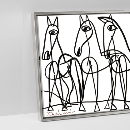The Line Drawn Herd - artwork detail in an antique silver float frame