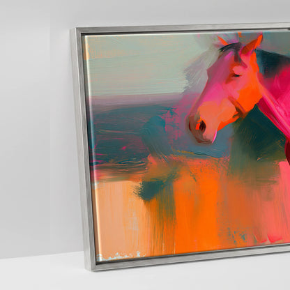 Vibrant Equine Horizon - artwork detail in an antique silver float frame