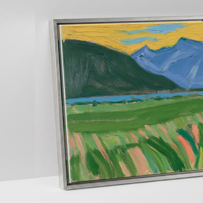 Vibrant Mountain Pasture - artwork detail in an antique silver float frame