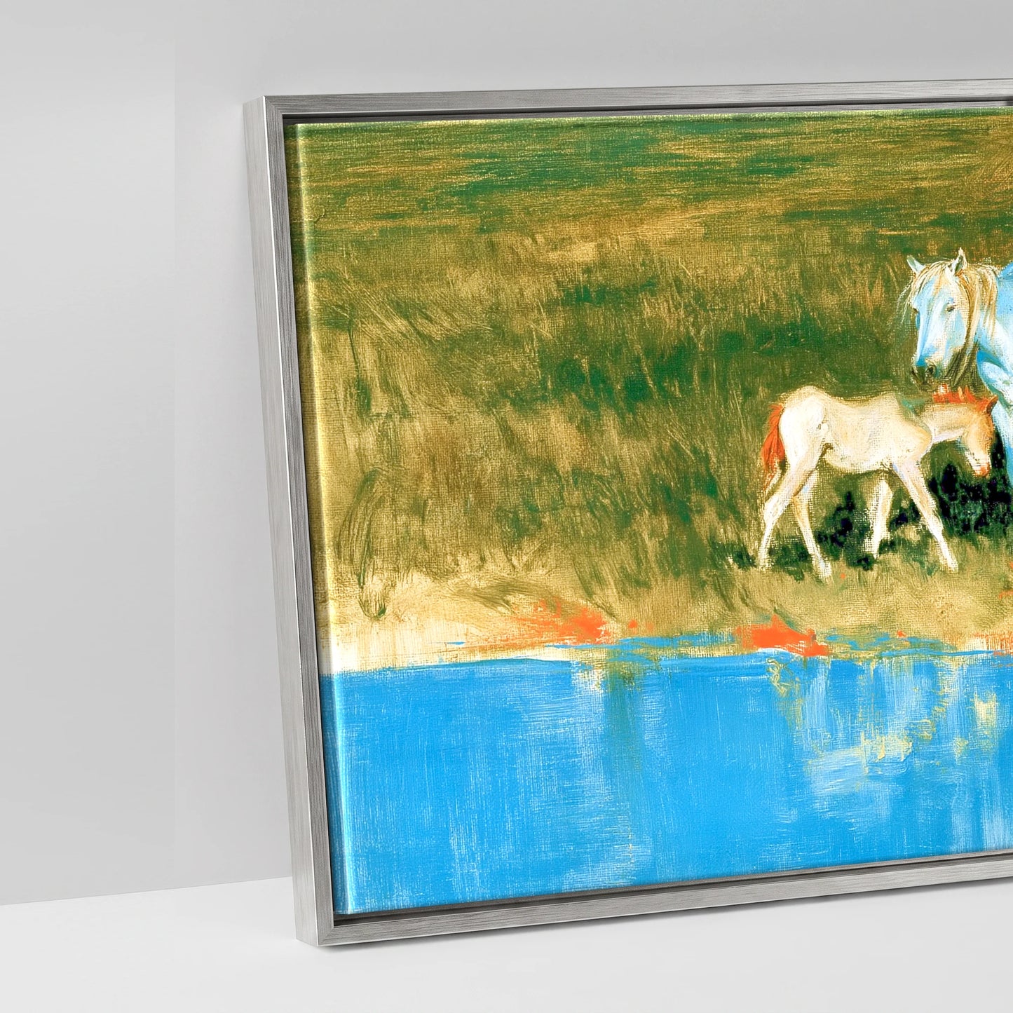 Vivid Waterside Herd - artwork detail in an antique silver float frame