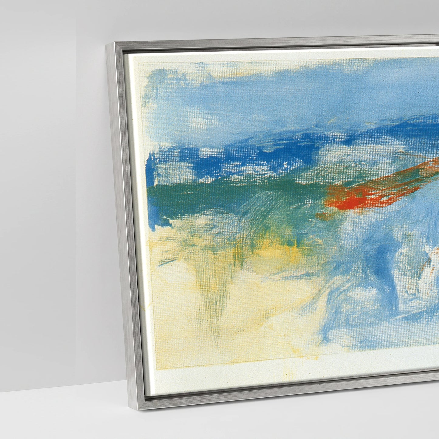 Cobalt and Crimson Canter - artwork detail in an antique silver float frame