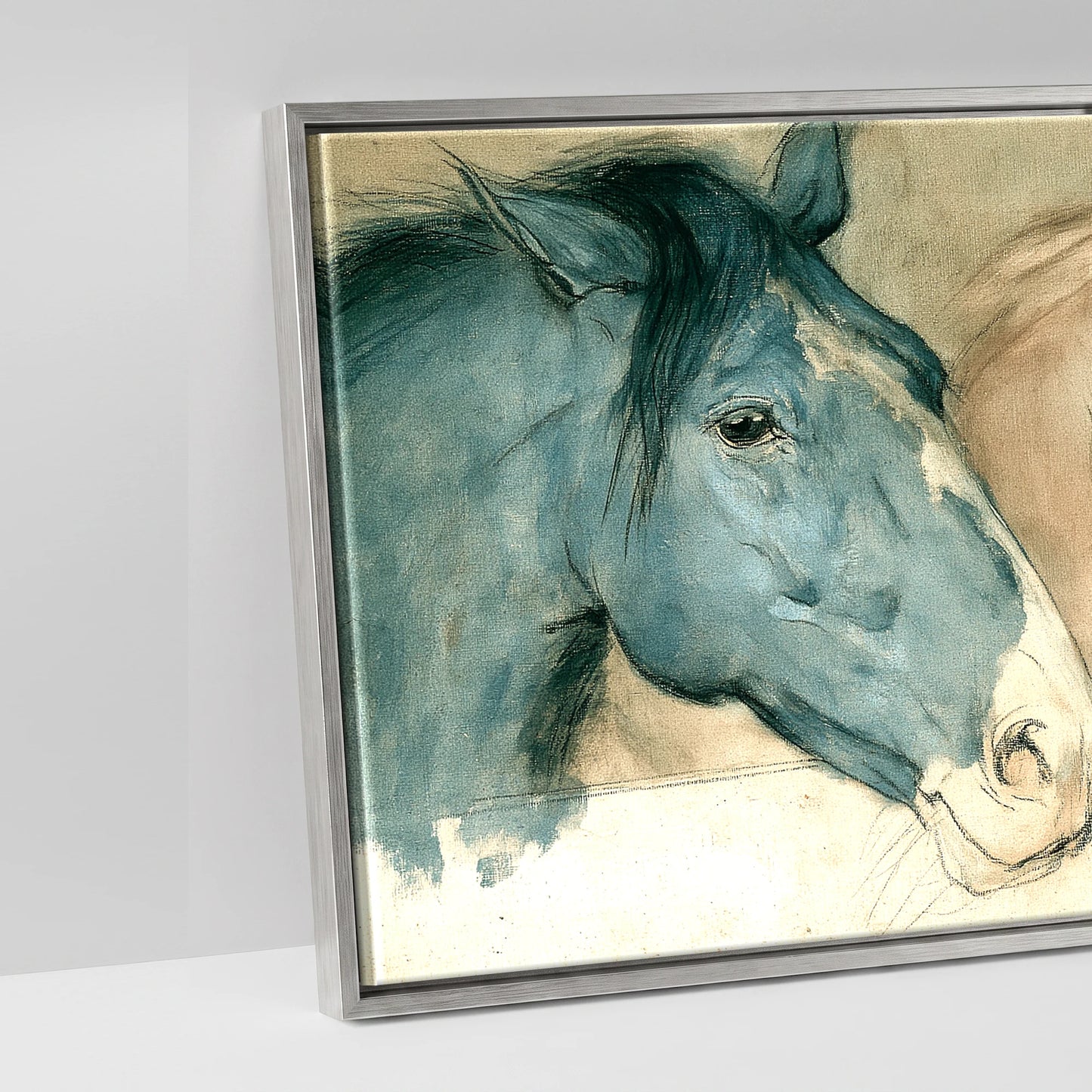 Stable Companions - artwork detail in an antique silver float frame