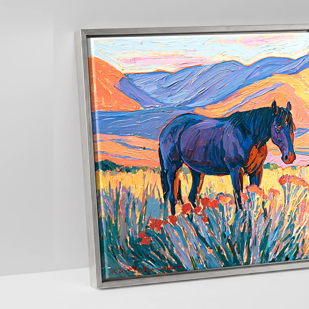Vibrant Mountain Pasture - artwork detail in an antique silver float frame