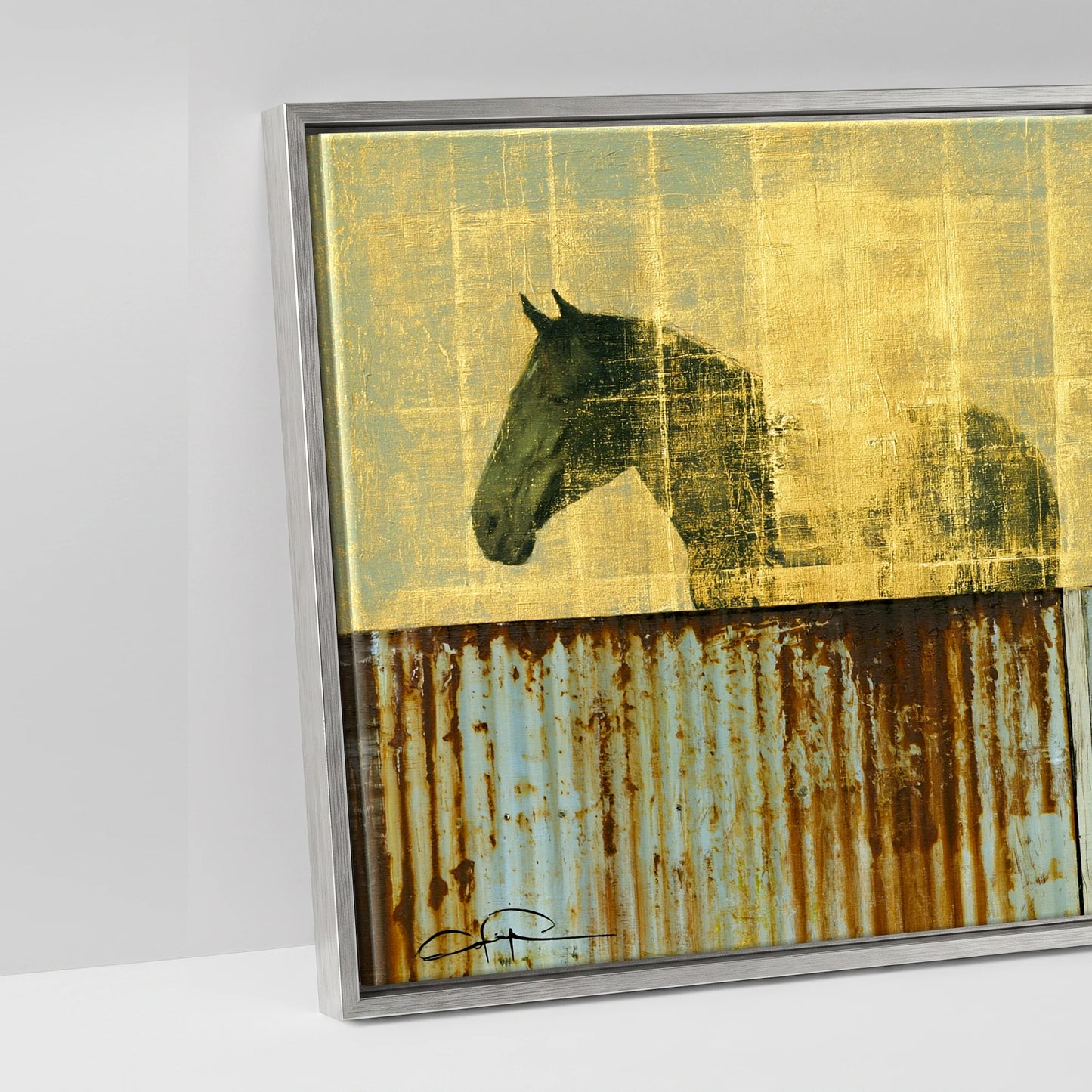 Golden Yard Watch - artwork detail in an antique silver float frame