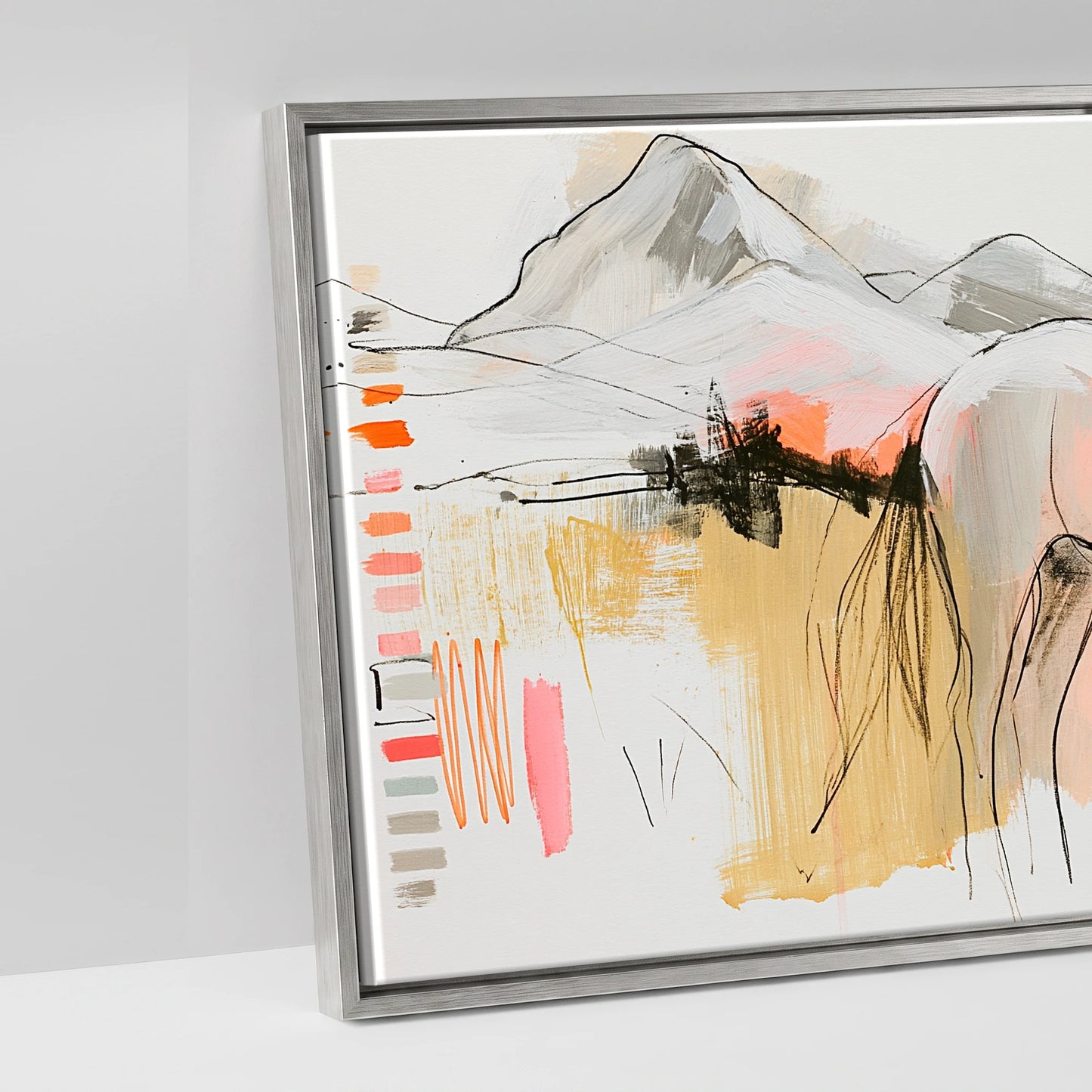 Painted Sunset Wanderer - artwork detail in an antique silver float frame