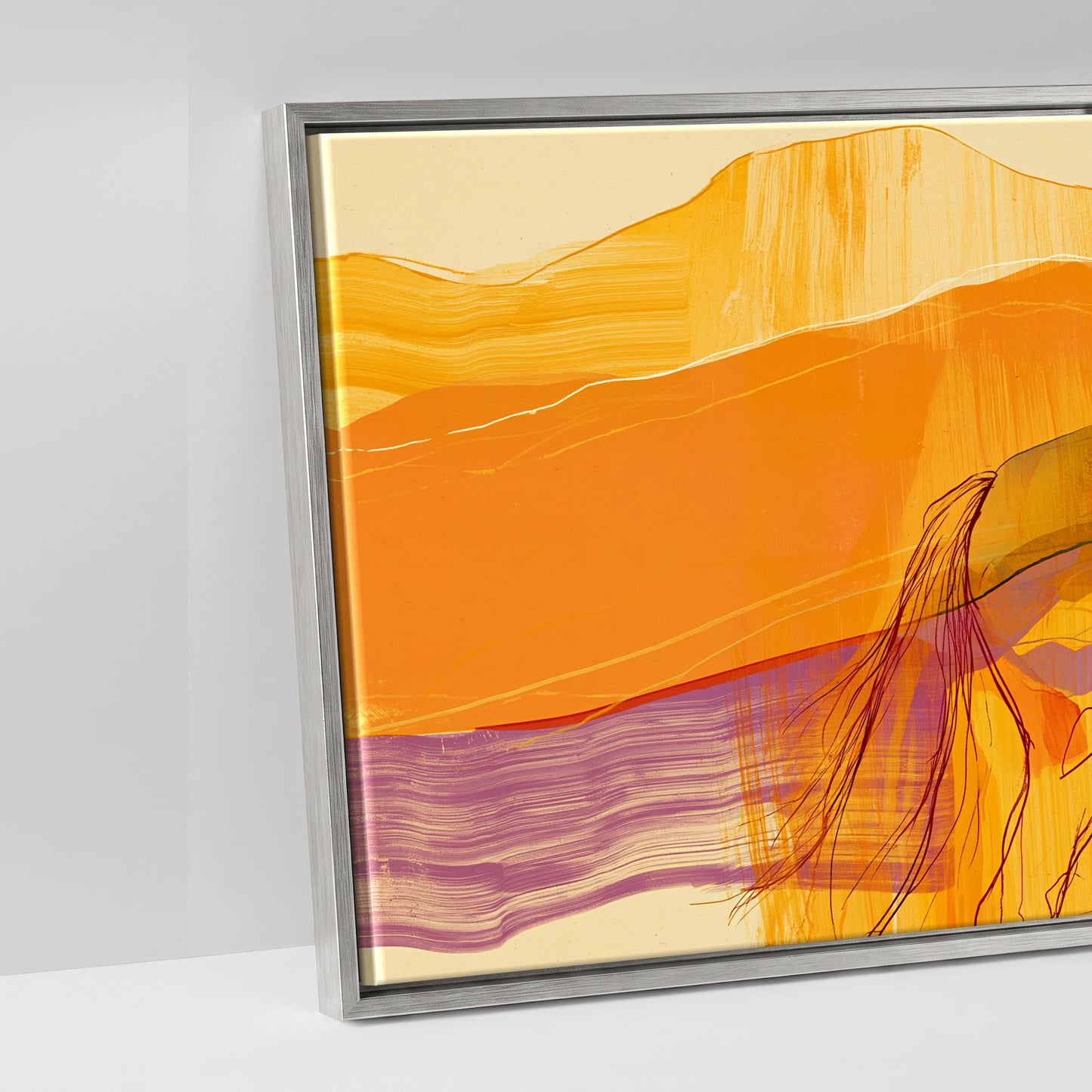 Cobalt and Amber Horizons - artwork detail in an antique silver float frame