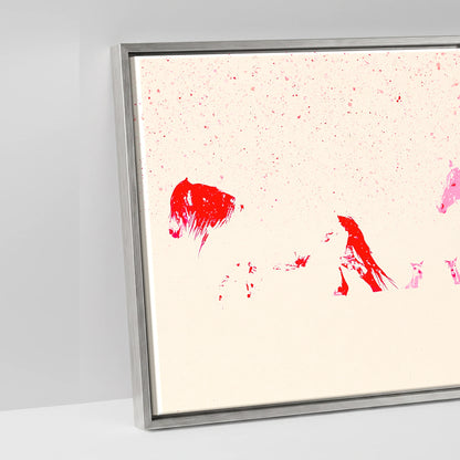 Crimson Ink Procession - artwork detail in an antique silver float frame
