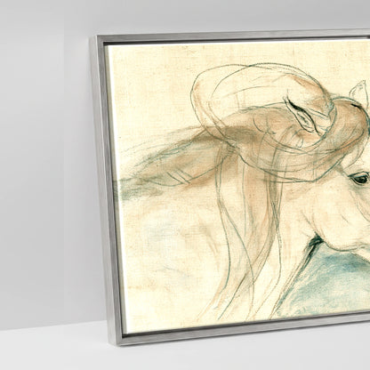 Windswept Equine Trio - artwork detail in an antique silver float frame