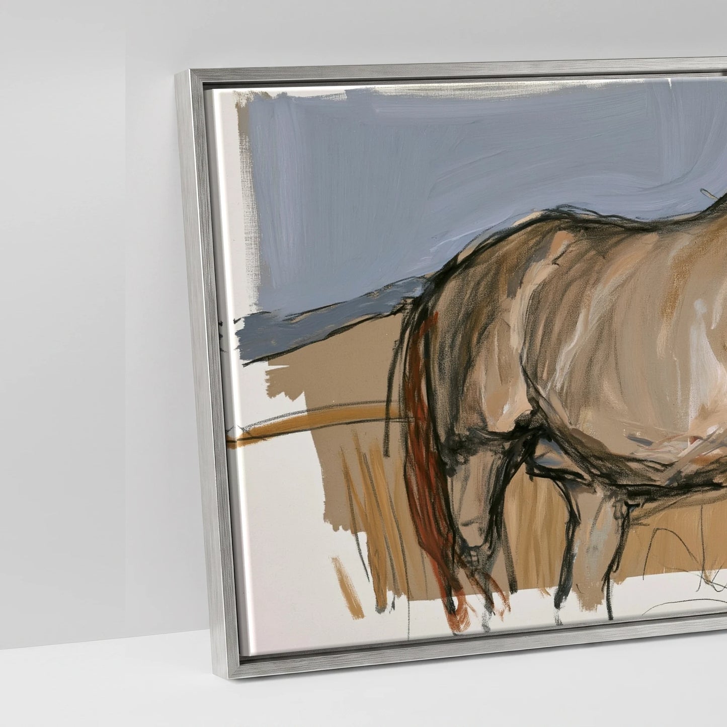 Grazing Below the Peaks - artwork detail in an antique silver float frame