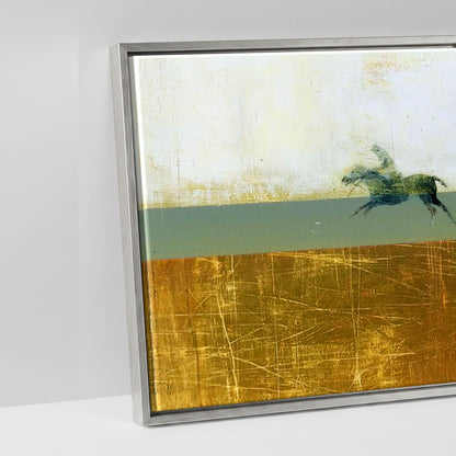 Pursuit in Gold - artwork detail in an antique silver float frame