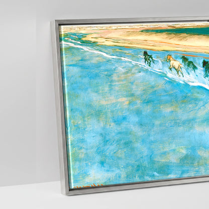 Azure Surf Gallop - artwork detail in an antique silver float frame