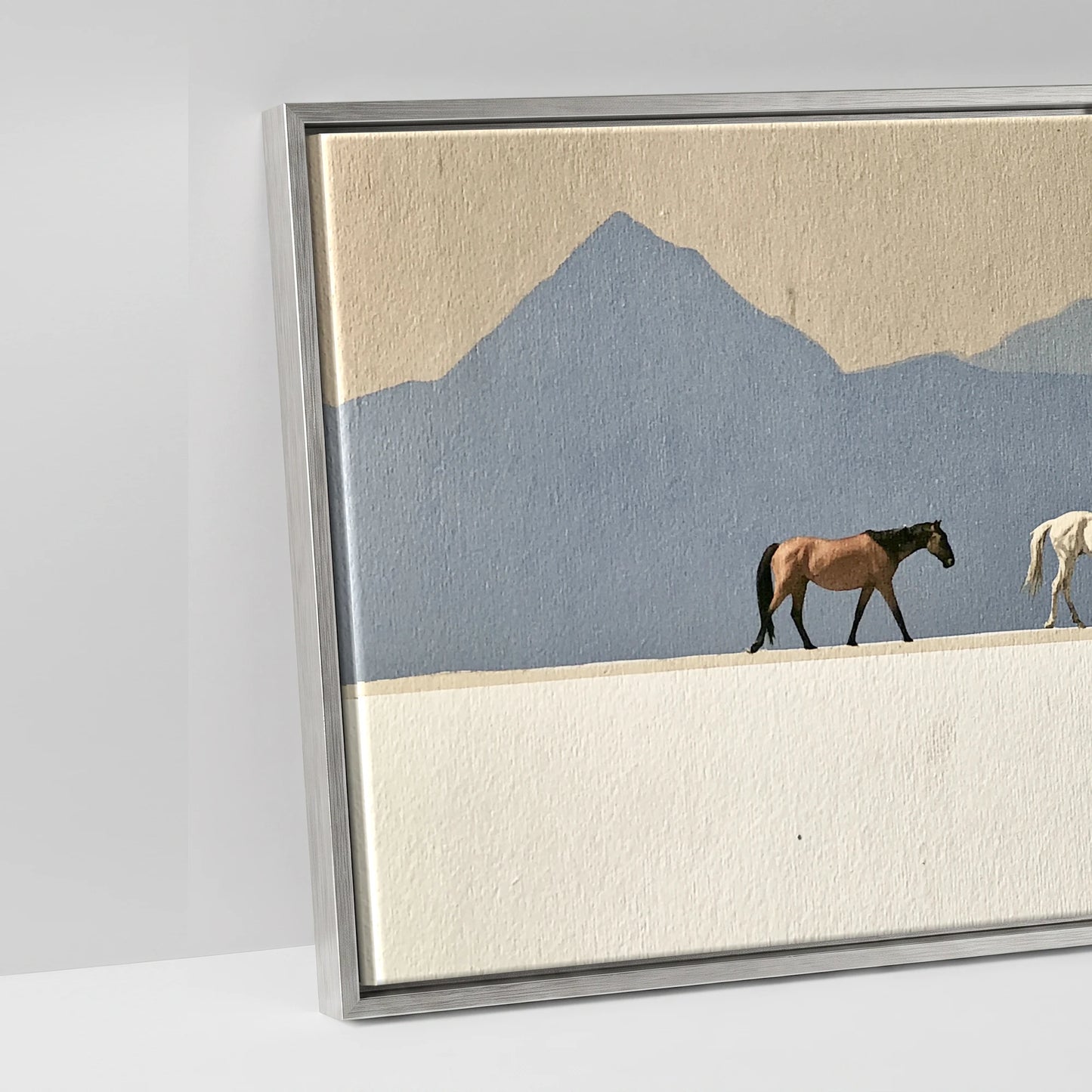 Journey Beneath Azure Peaks - artwork detail in an antique silver float frame