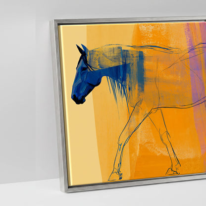Cobalt and Amber Symphony - artwork detail in an antique silver float frame