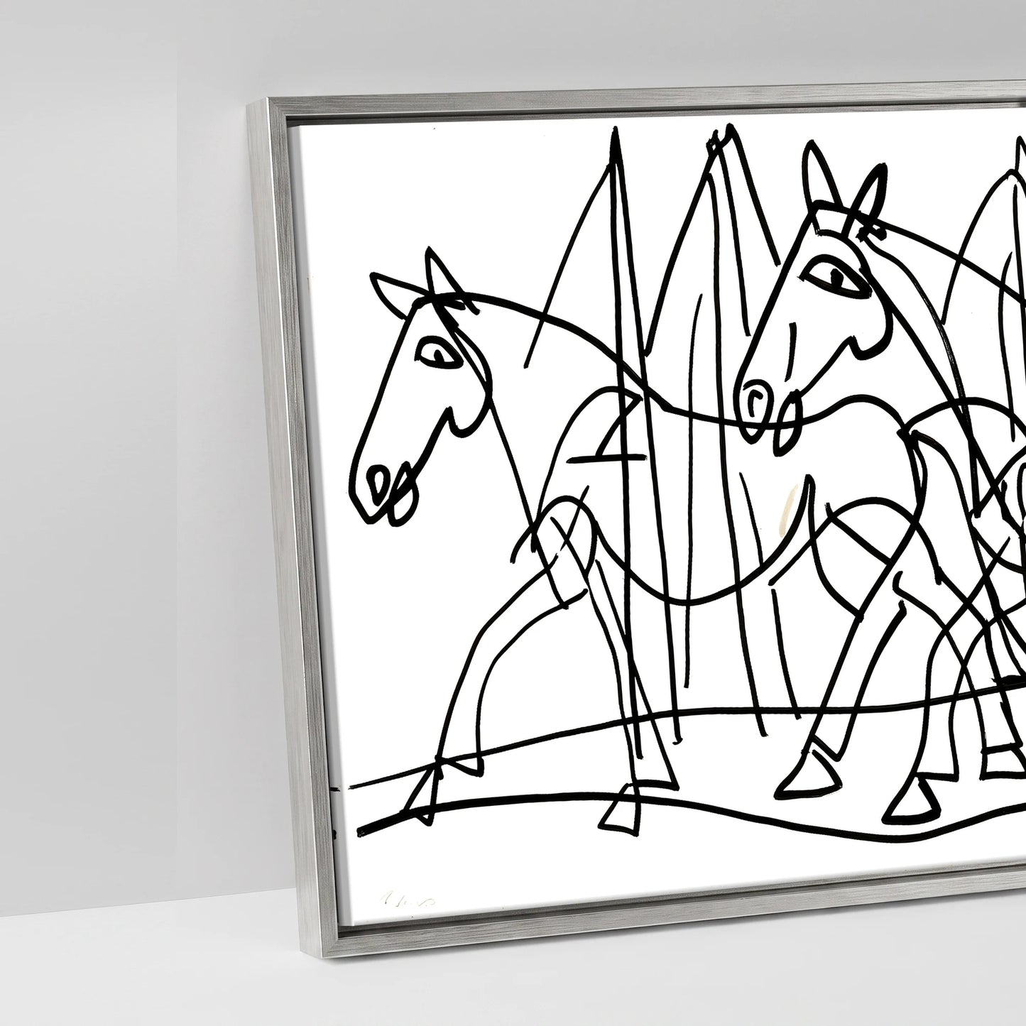 Abstract Equine Contours - artwork detail in an antique silver float frame