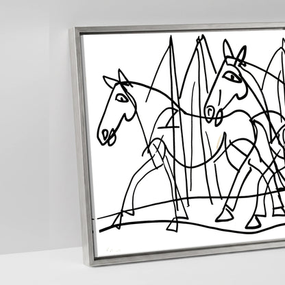 Abstract Equine Contours - artwork detail in an antique silver float frame