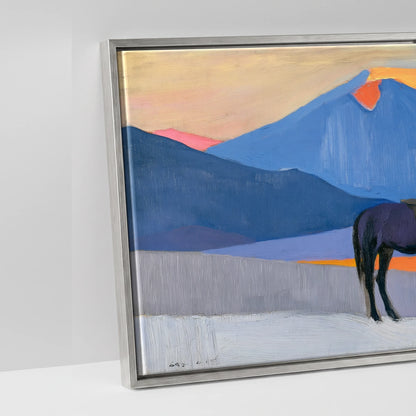 Vibrant Mountain Sentinel - artwork detail in an antique silver float frame