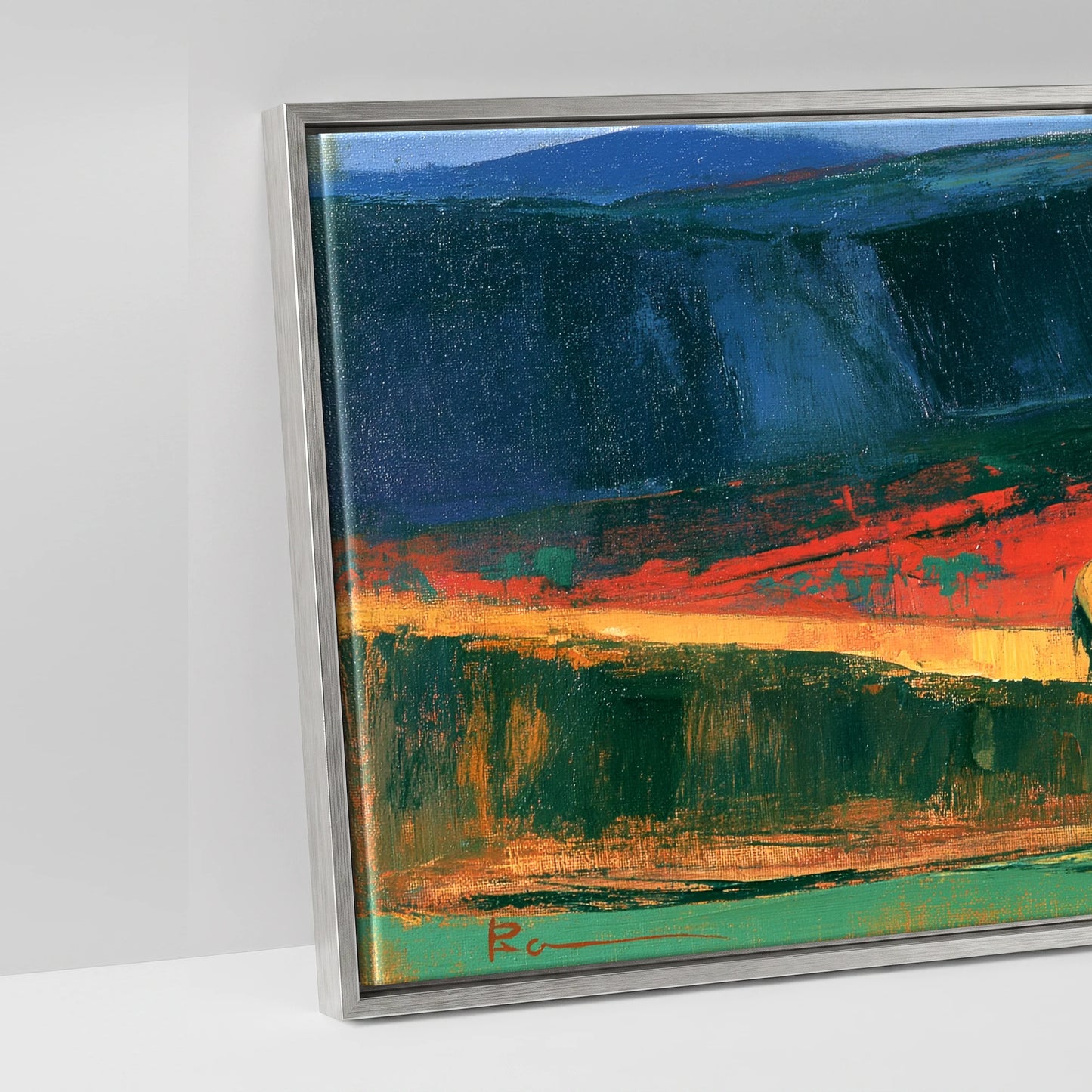 The Crimson Ridge - artwork detail in an antique silver float frame