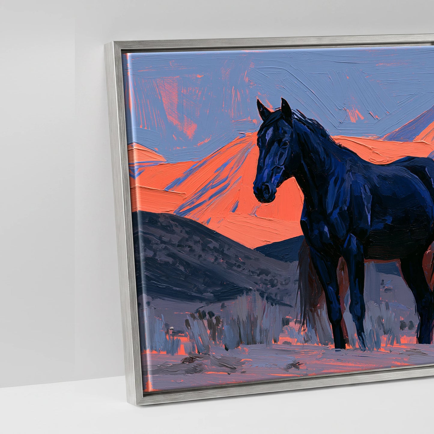 Horses of the Painted Ridge - artwork detail in an antique silver float frame