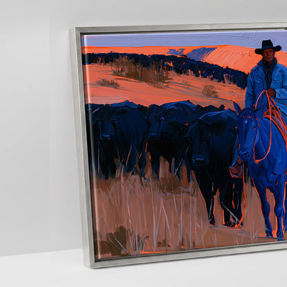 Indigo Western Trail - artwork detail in an antique silver float frame