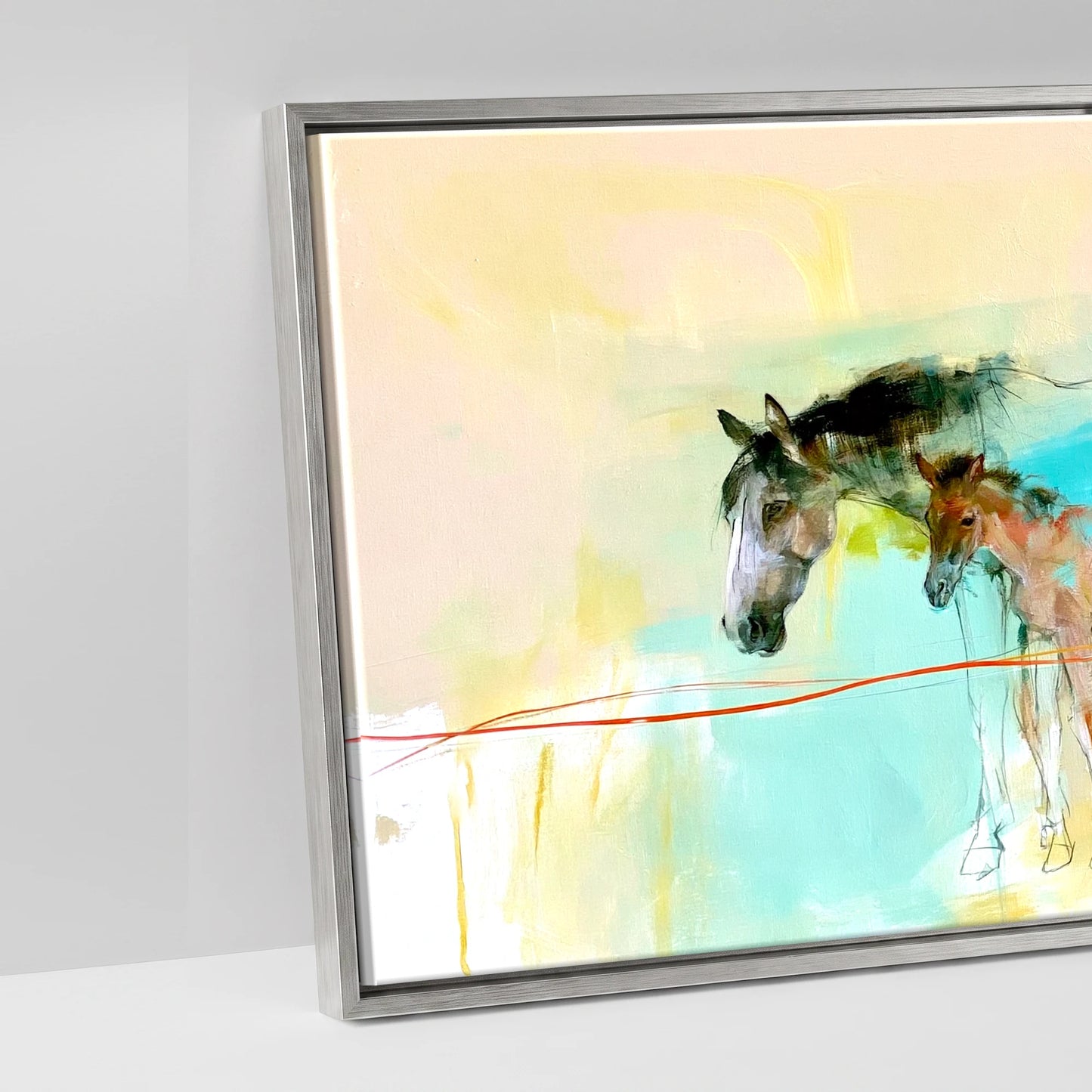 Vibrant Spring Herd - artwork detail in an antique silver float frame