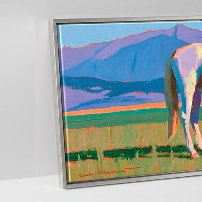 Vivid Mountain Pasture - artwork detail in an antique silver float frame