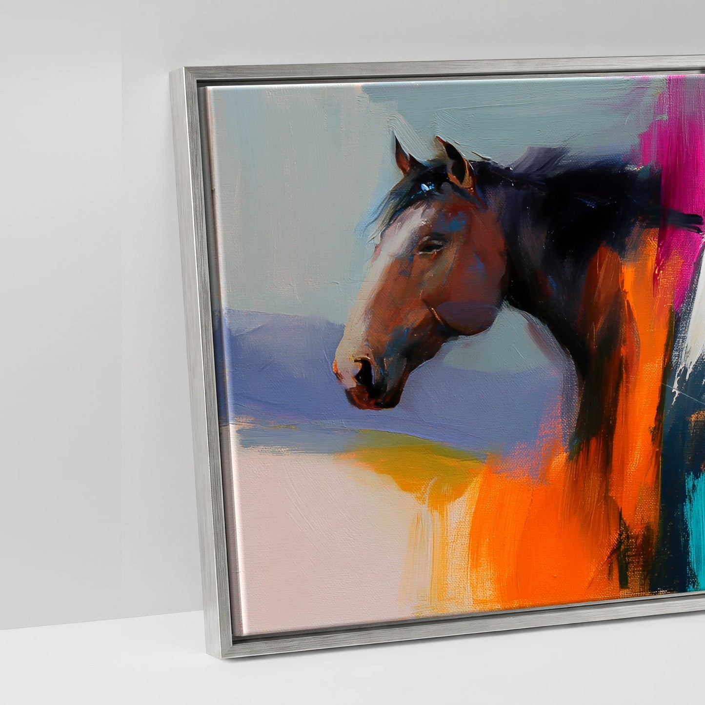 Vivid Equine Horizon - artwork detail in an antique silver float frame