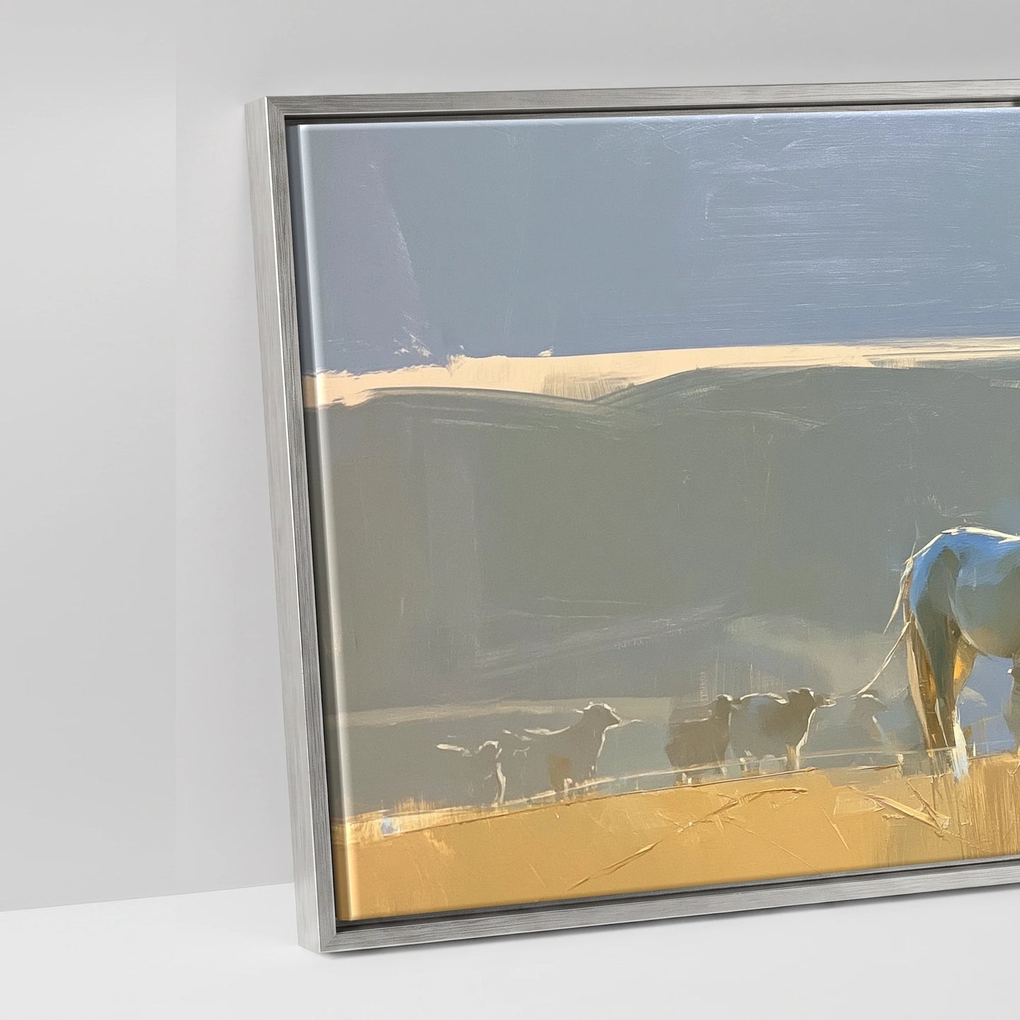 Sunlit Pasture Gathering - artwork detail in an antique silver float frame