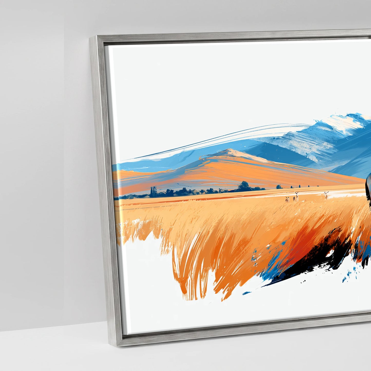 Painted Plains - artwork detail in an antique silver float frame