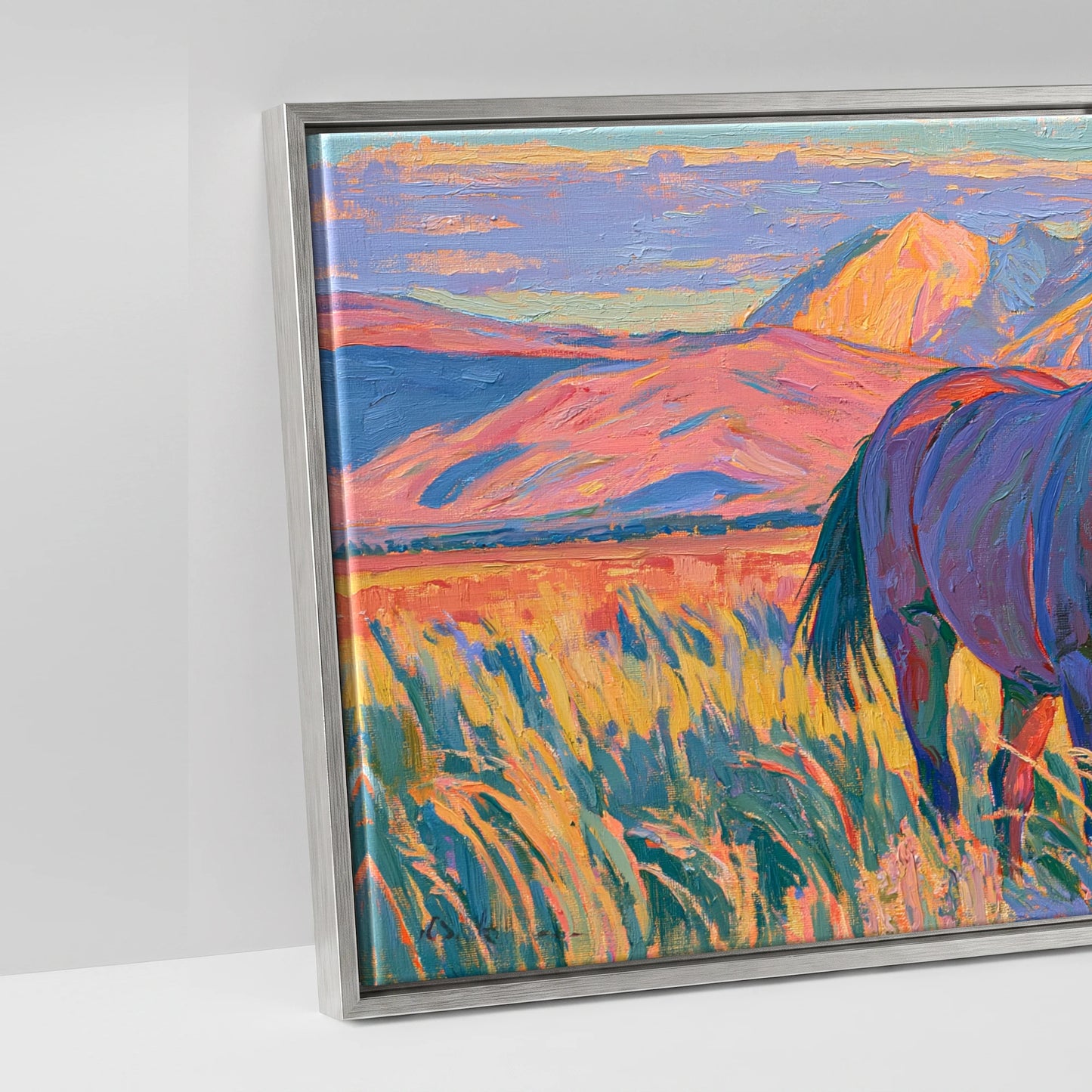 Vibrant High Country Grazing - artwork detail in an antique silver float frame