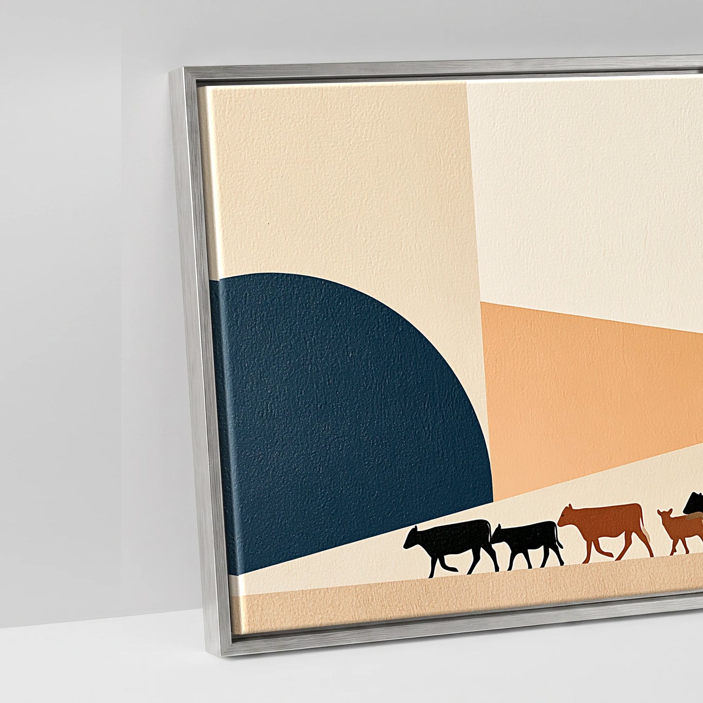 Mid-Century Cattle Drive - artwork detail in an antique silver float frame