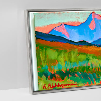 Technicolour Mountain Grazing - artwork detail in an antique silver float frame