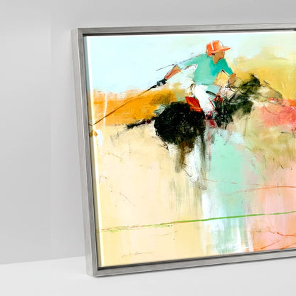 Vibrant Polo Pursuit - artwork detail in an antique silver float frame