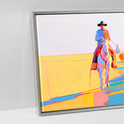 Vibrant Cattle Drive - artwork detail in an antique silver float frame