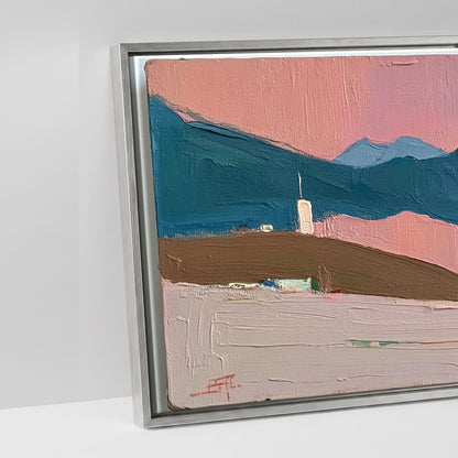 Rose and Teal Horizon - artwork detail in an antique silver float frame