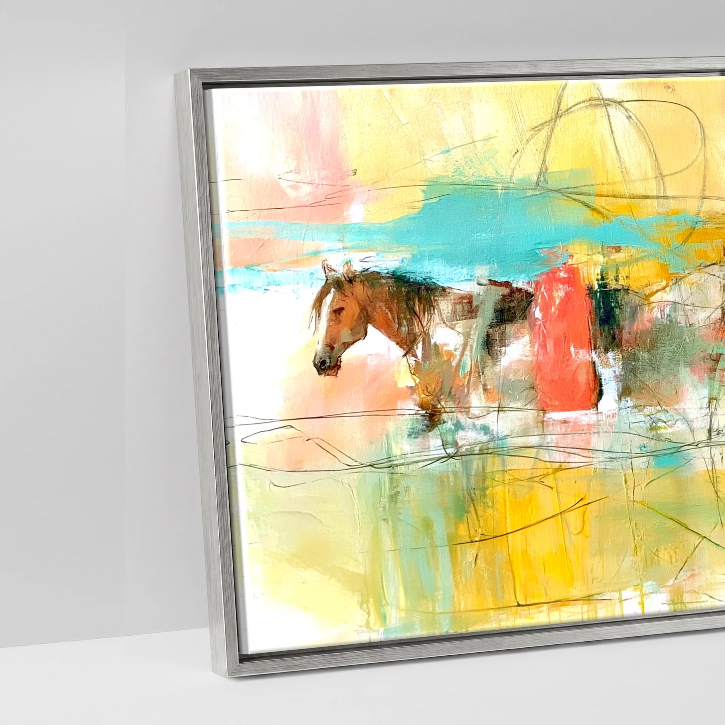 Vibrant Herd Crossing - artwork detail in an antique silver float frame