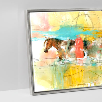 Vibrant Herd Crossing - artwork detail in an antique silver float frame