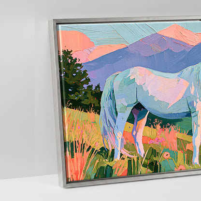 Vibrant Alpine Dawn - artwork detail in an antique silver float frame