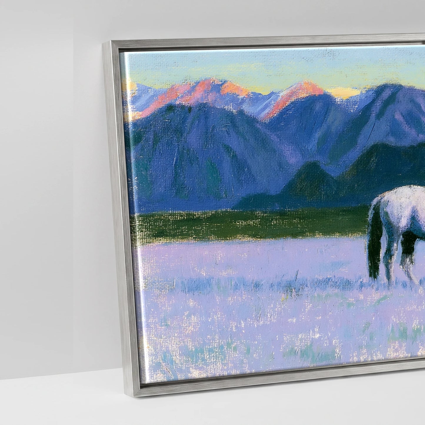 Lavender Mountain Pasture - artwork detail in an antique silver float frame