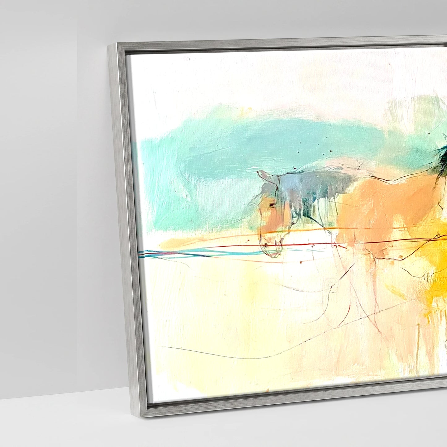 Vibrant Equine Horizon - artwork detail in an antique silver float frame