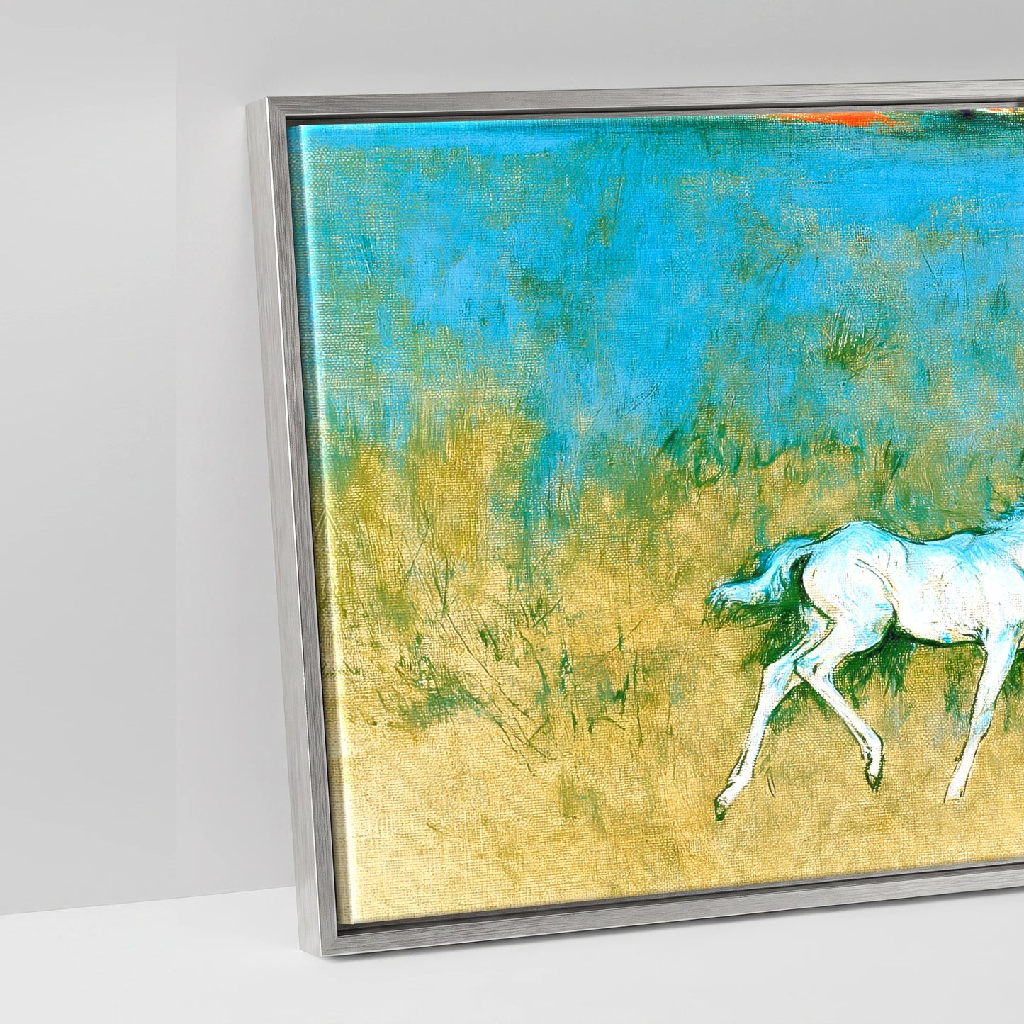 Vibrant Azure Strides - artwork detail in an antique silver float frame