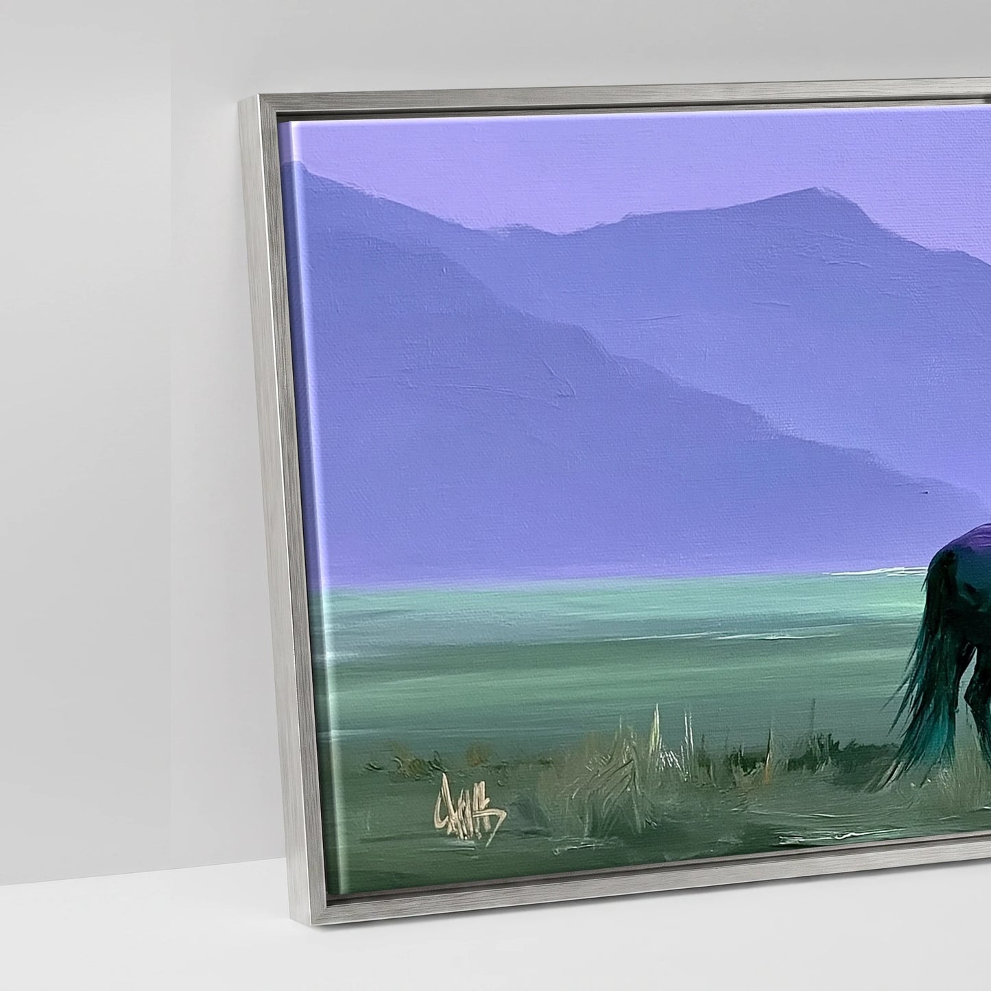 Dusk On The Violet Plain - artwork detail in an antique silver float frame